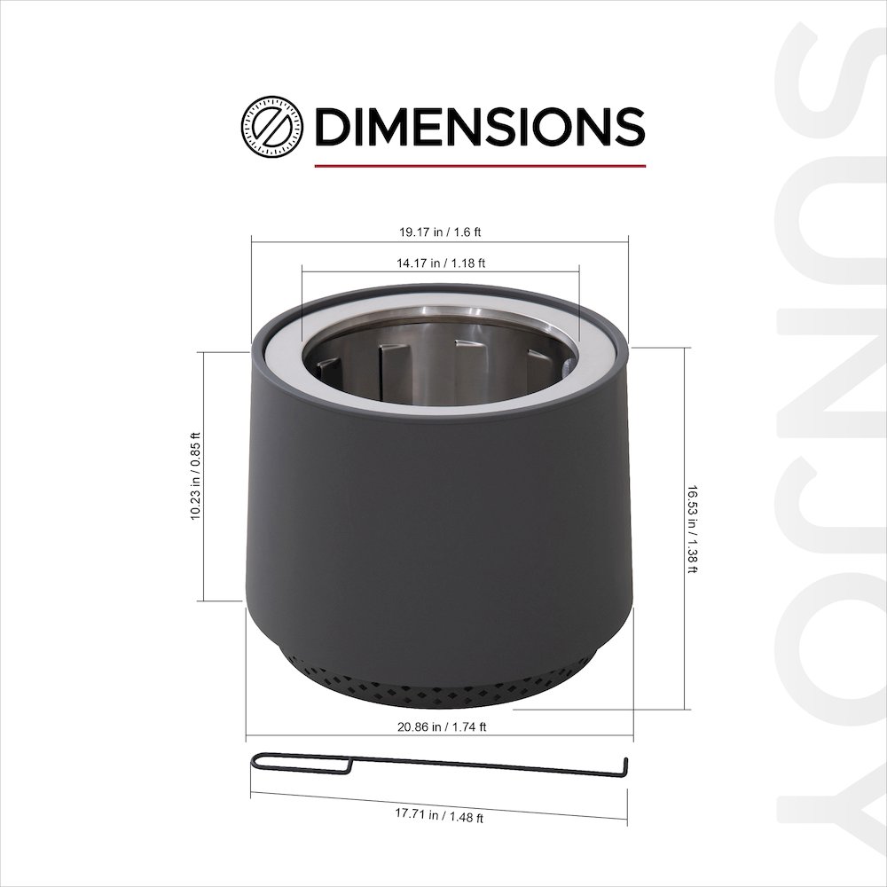 Stainless Steel Wood-Burning Smokeless Fire Pit with PVC Cover and Poker, Grey. Picture 2