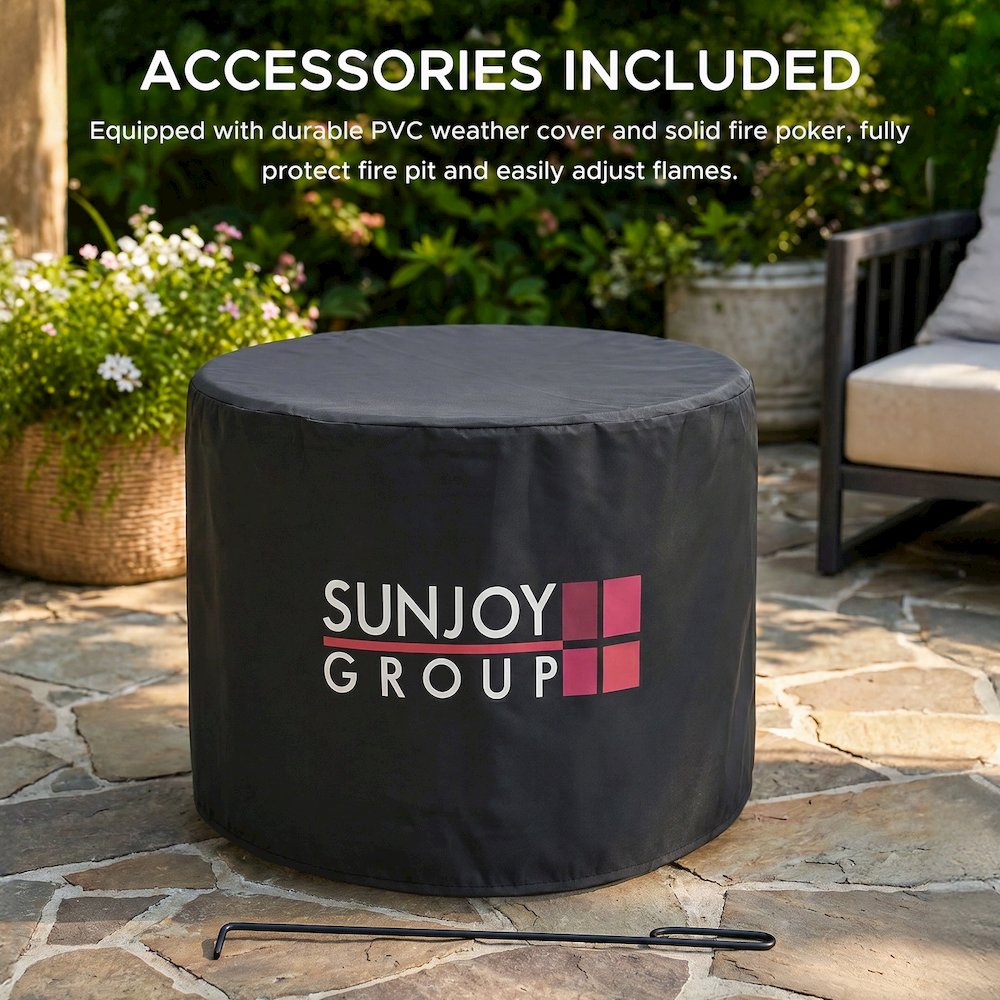 Stainless Steel Wood-Burning Smokeless Fire Pit with PVC Cover and Poker, Black. Picture 11