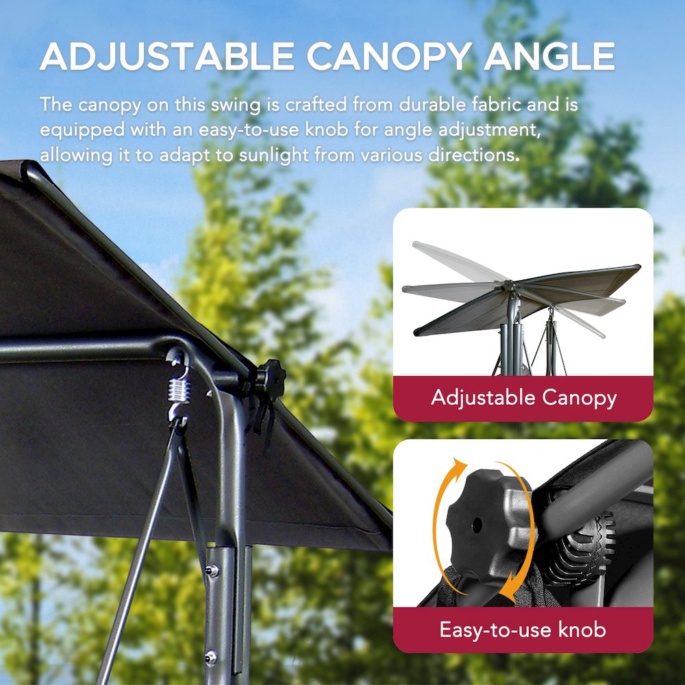 2-Seat Patio Metal Proch Swing With Adjustable Canopy. Picture 6