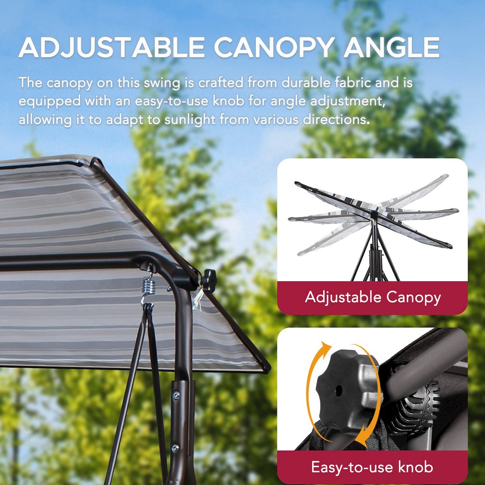 2-Seat Patio Metal Proch Swing With Adjustable Canopy. Picture 6