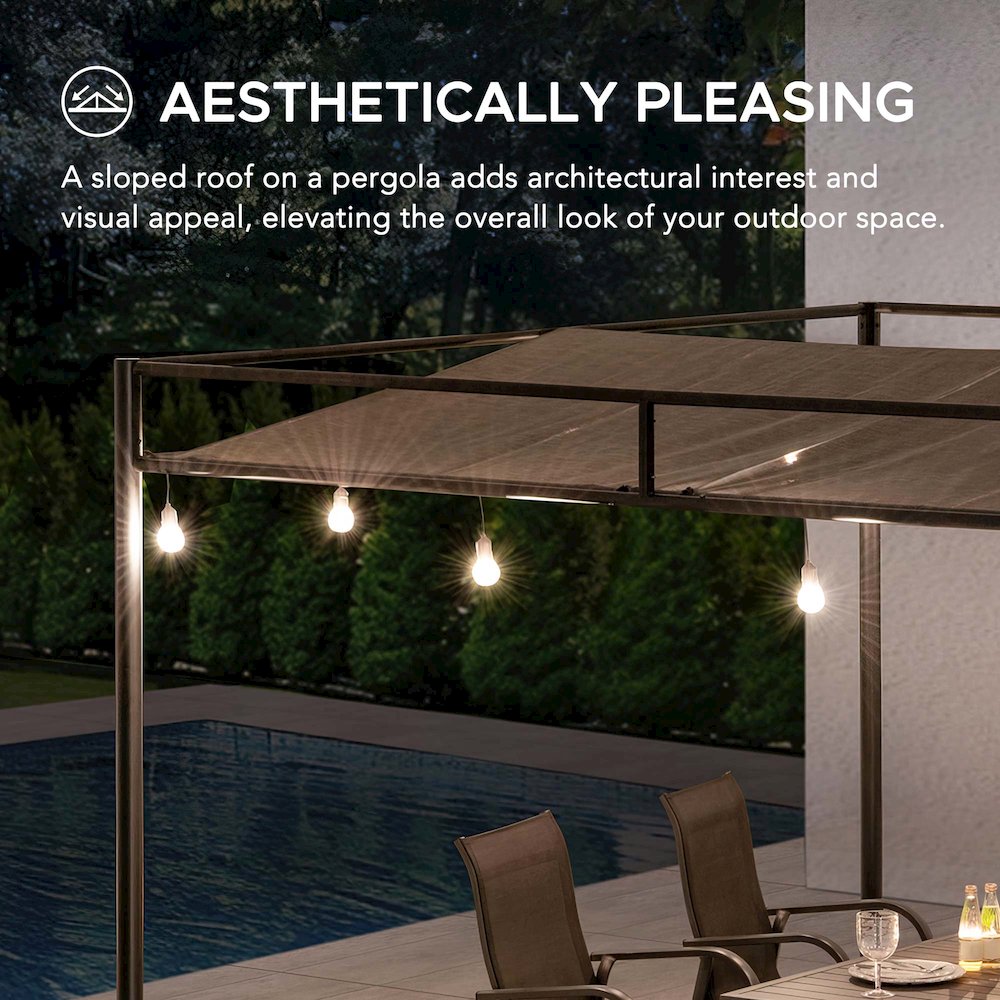 10 ft. x 10 ft. Patio Darkeford Metal Pergola With Black Sling Fabric Canopy. Picture 3