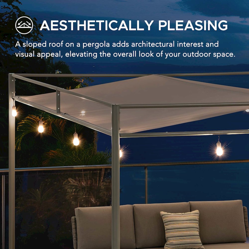 10 ft. x 10 ft. Patio Darkeford Metal Pergola With Grey Sling Fabric Canopy. Picture 4