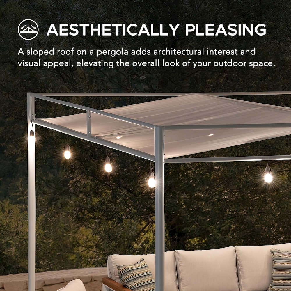 10 ft. x 10 ft. Patio Darkeford Metal Pergola With White Sling Fabric Canopy. Picture 4