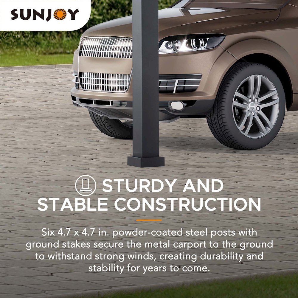 Newville Heavy Duty Outdoor Carport with Polycarbonate Gable Roof. Picture 9