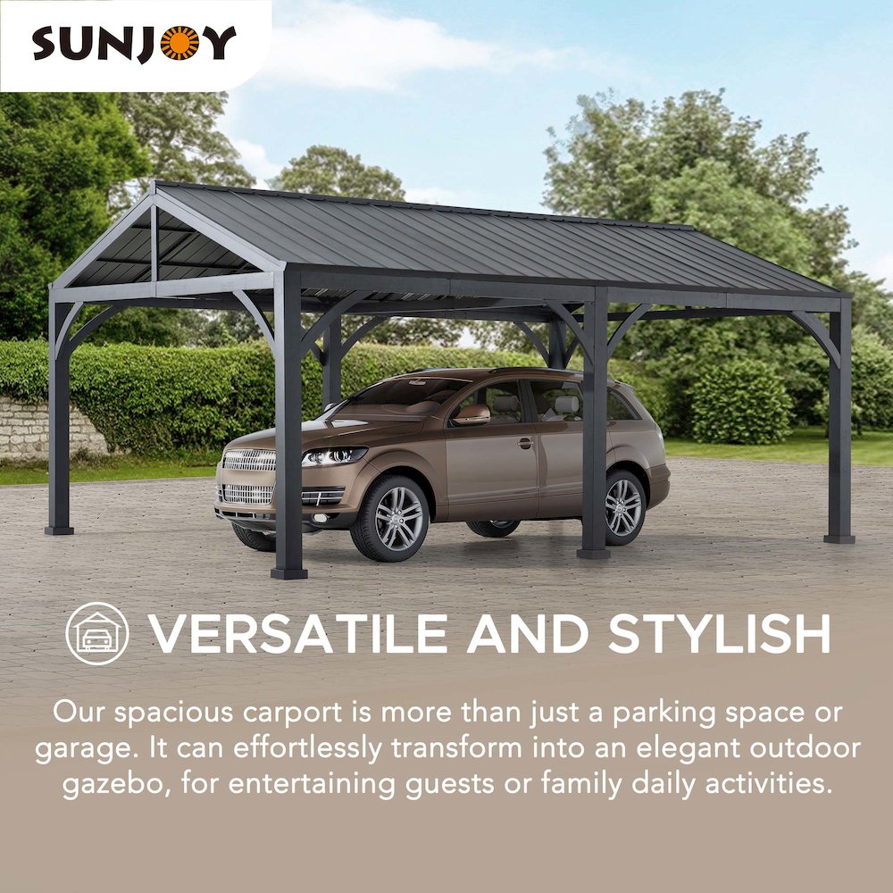 Newville Heavy Duty Outdoor Carport with Polycarbonate Gable Roof. Picture 10