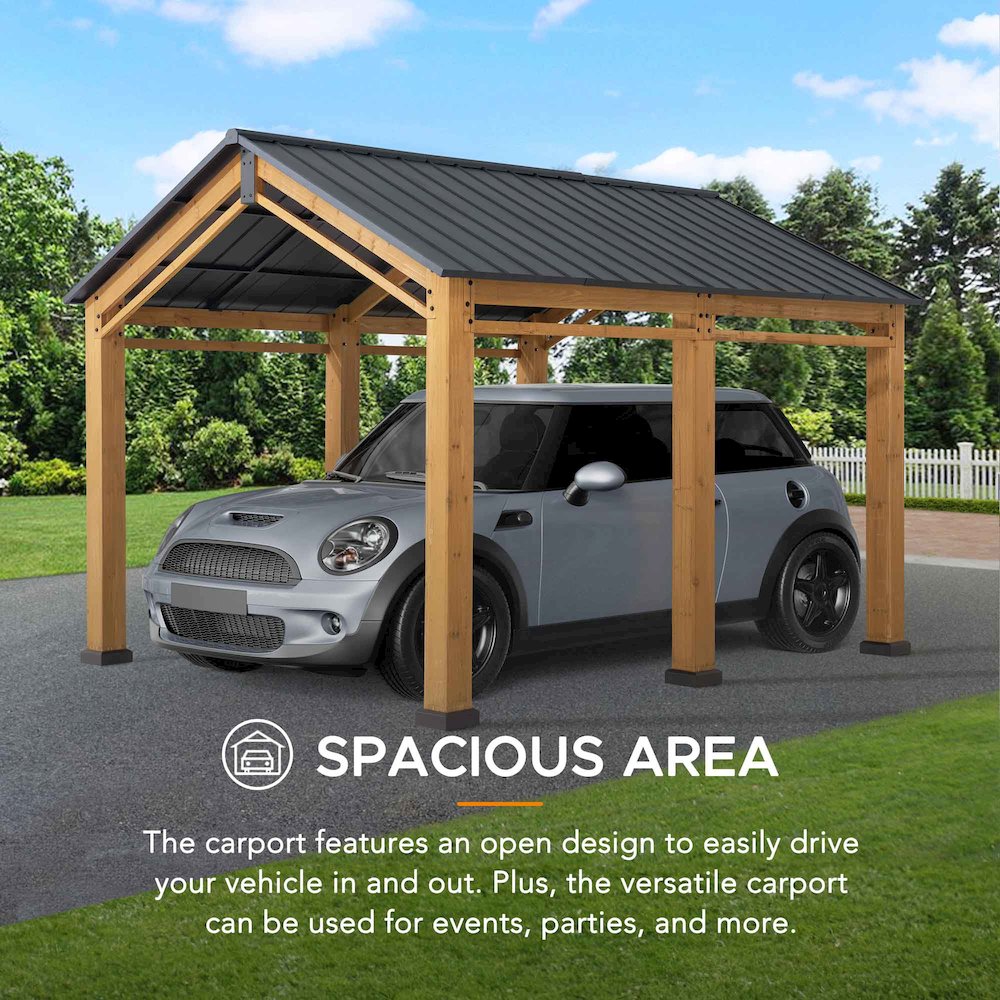 Outdoor Gazebo, Heavy Duty Garage Car Shelter with Powder-Coated Steel Roof. Picture 10