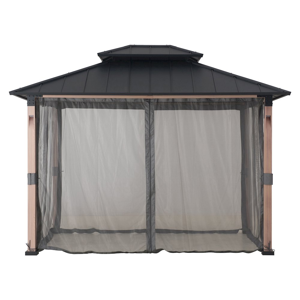 Sunjoy 10 ft. x 12 ft. Hardtop Gazebo with Netting & LED Lights. Picture 3