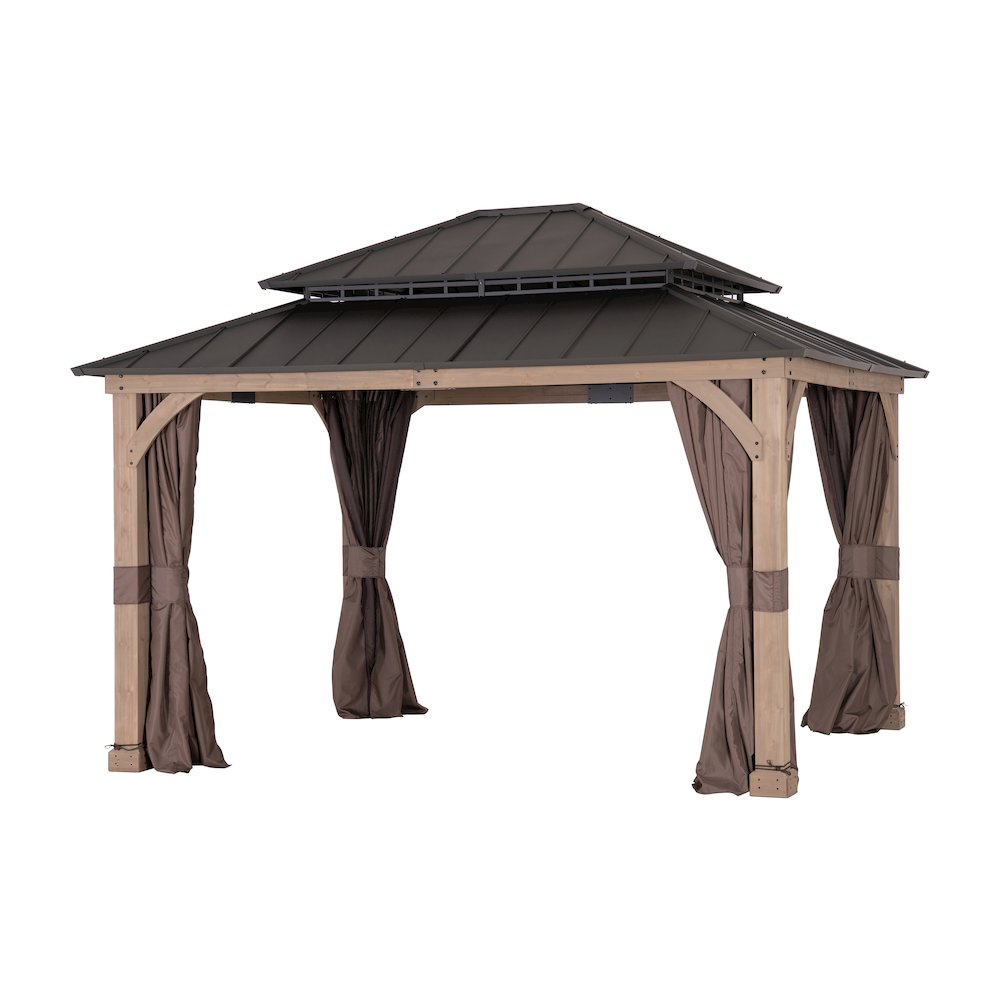 13 ft. x 11 ft. Cedar Frame Steel 2-Tier Hardtop Gazebo. Picture 1