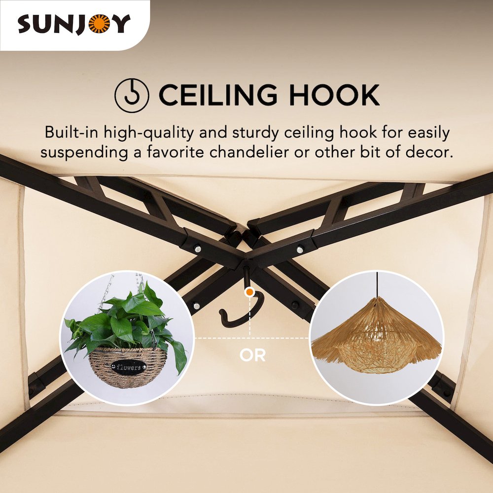 8x5 ft2-Tier Soft Top Gazebo Black Steel Grill Gazebo with Ceiling Hook, Shelves. Picture 6