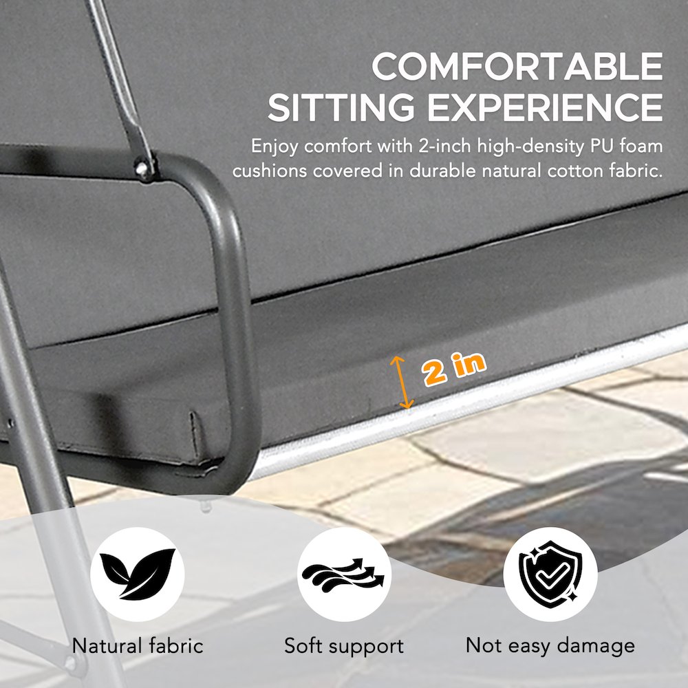 2-Seat Patio Metal Proch Swing With Adjustable Canopy. Picture 8
