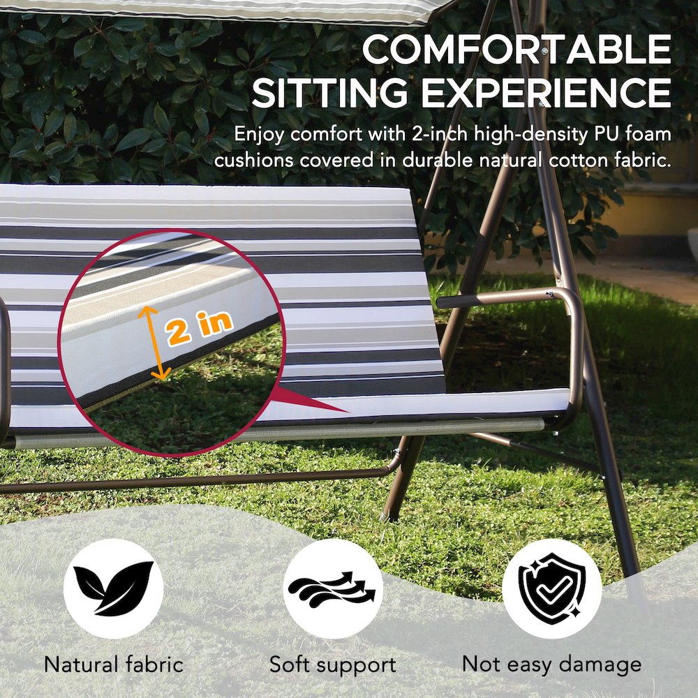 2-Seat Patio Metal Proch Swing With Adjustable Canopy. Picture 5