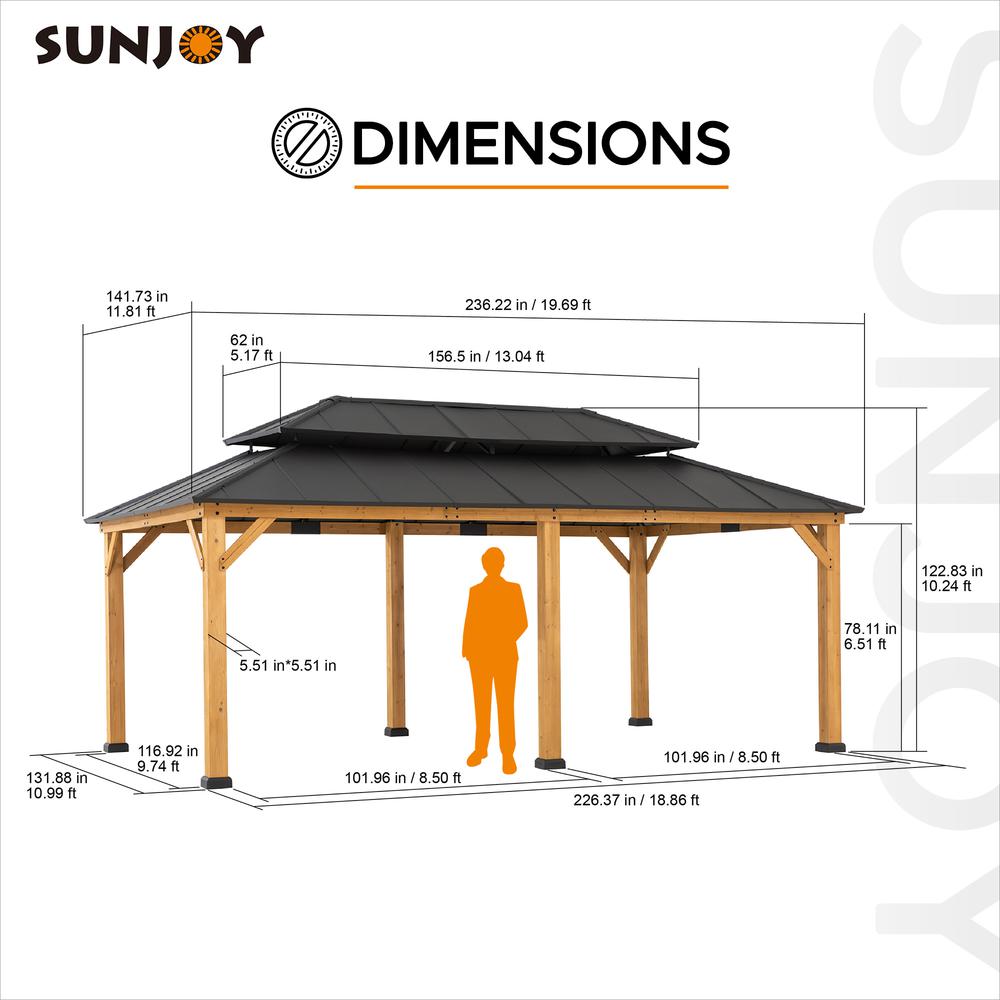 Sunjoy 12 ft. x 20 ft. Cedar Framed  Gazebo with Alum. Hardtop. Picture 7