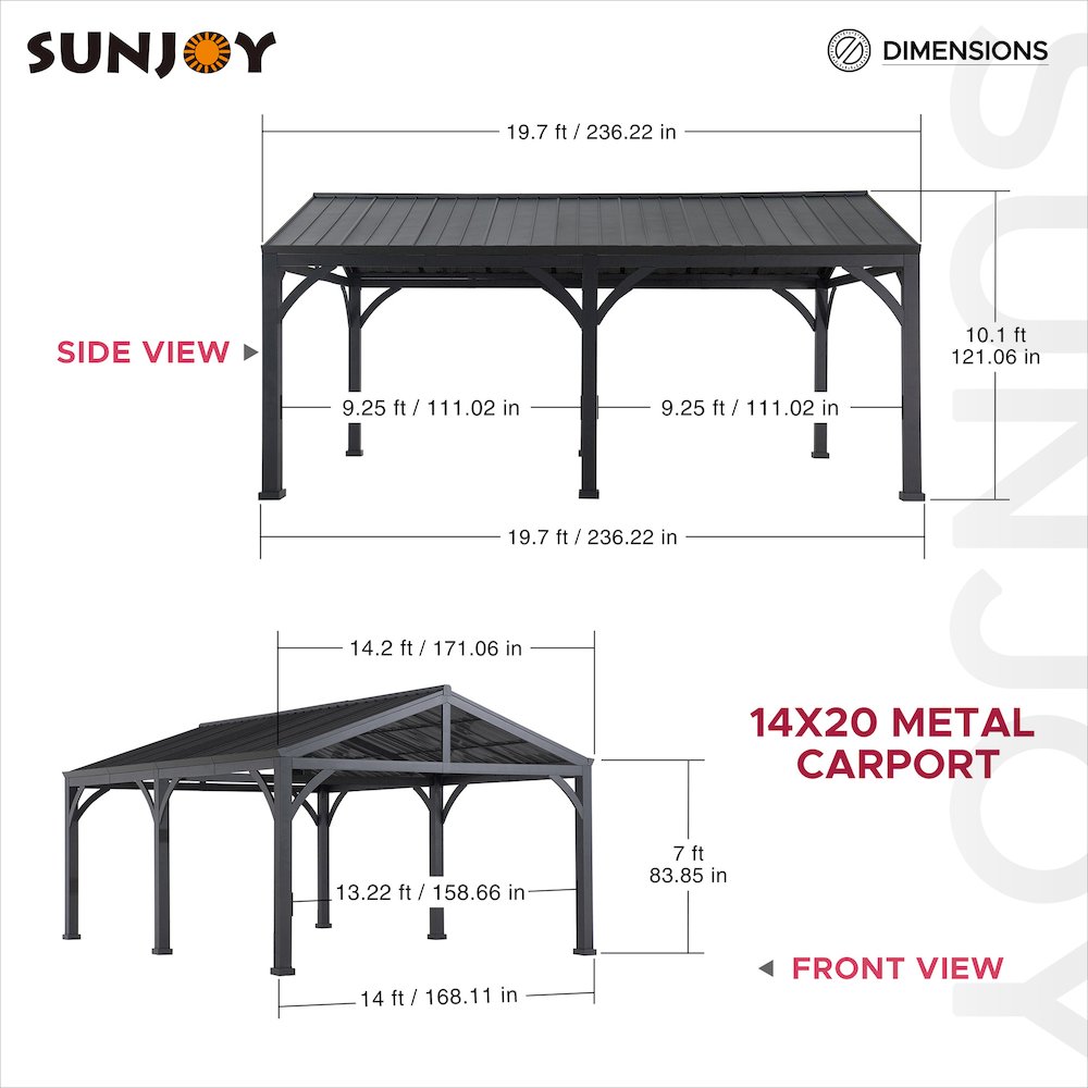 Newville Heavy Duty Outdoor Carport with Polycarbonate Gable Roof. Picture 3