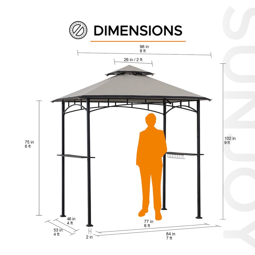 8x5ft 2-Tier Soft Top Gazebo Black Steel Grill Gazebo with Ceiling Hook, Shelves. Picture 2