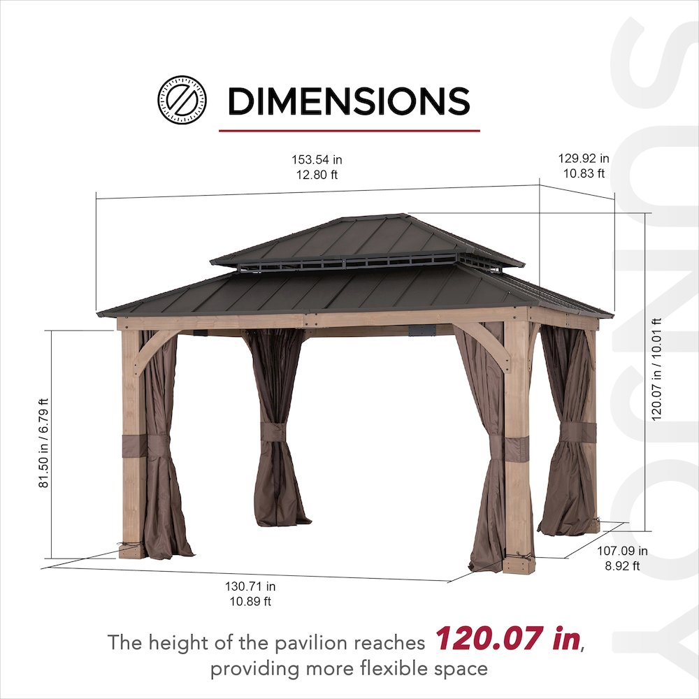 13 ft. x 11 ft. Cedar Frame Steel 2-Tier Hardtop Gazebo. Picture 2