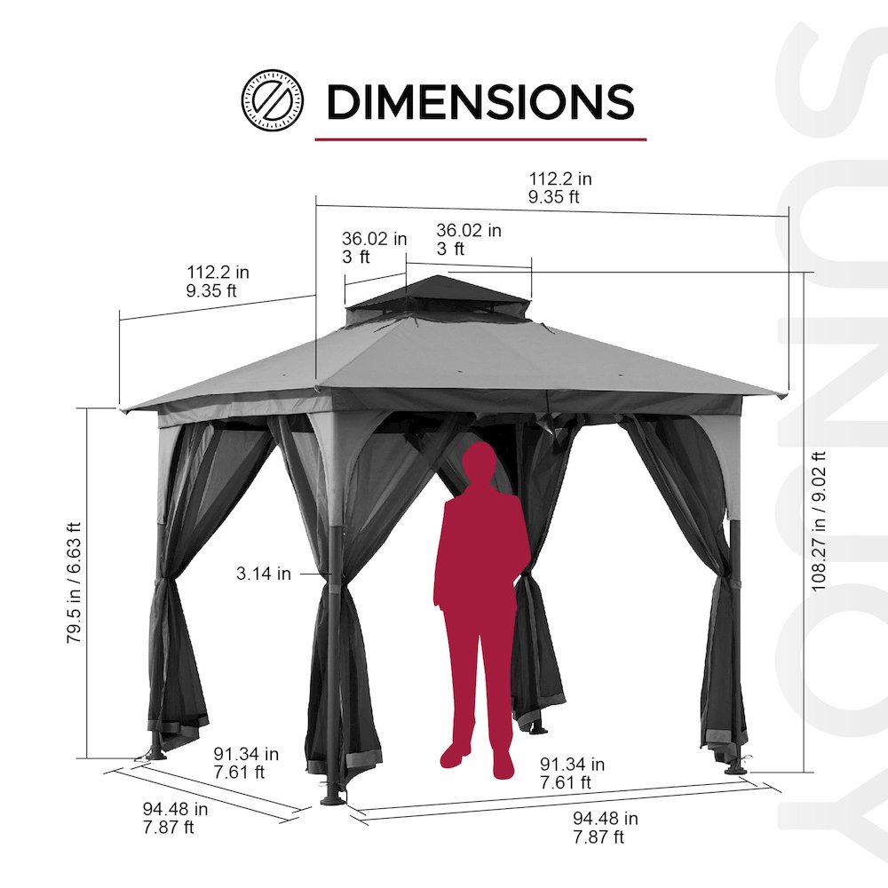 9.5 ft. x 9.5 ft. Soft Top Outdoor Steel Frame Gazebo Canopy. Picture 2