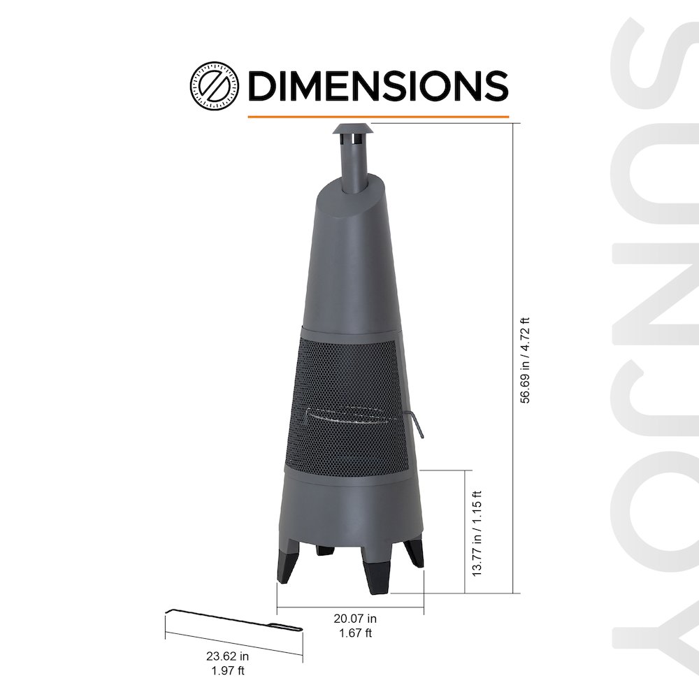 57 in. 2-in-1 Metal Outdoor Chiminea Fire Pit & Fireplace, Removable Grill Grate. Picture 2