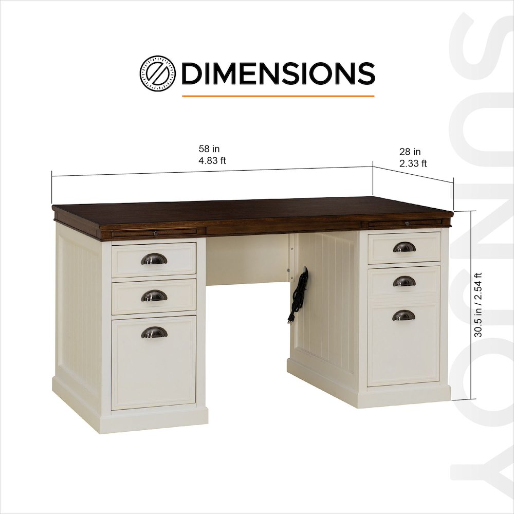 58 in. Richland Double Pedestal Desk, Home Office Computer Desk Work Station. Picture 2