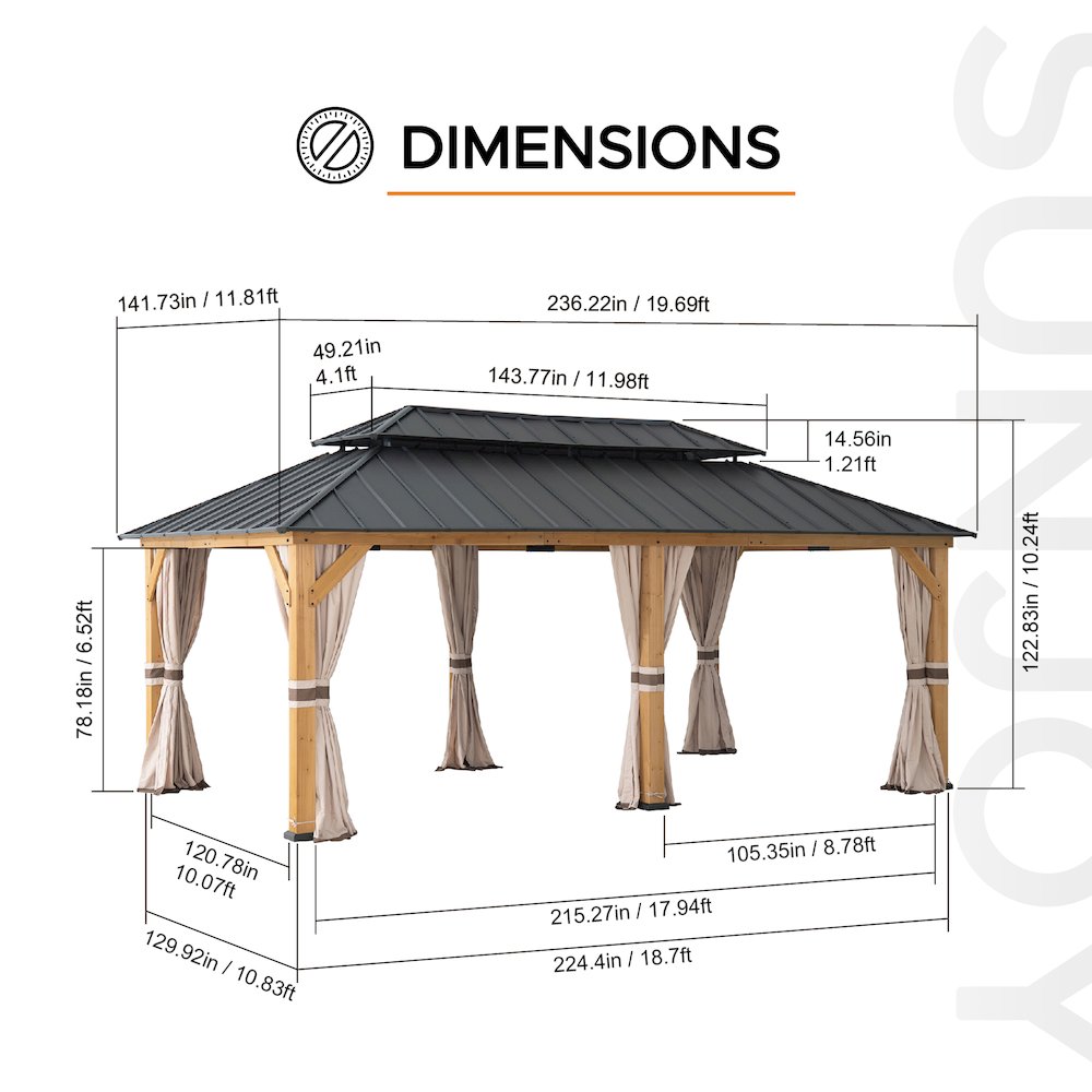 12x20 Archwood Iron Roof Tent + Mosquito Net (with Lights), Brown. Picture 2