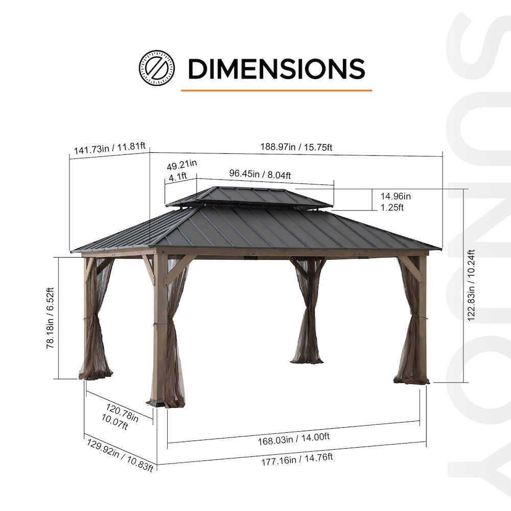 12x16 Archwood Iron Roof Tent + Mosquito Net (with Lights), Brown. Picture 2