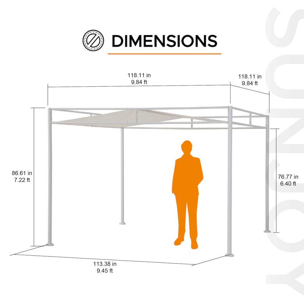 10 ft. x 10 ft. Patio Darkeford Metal Pergola With White Sling Fabric Canopy. Picture 2