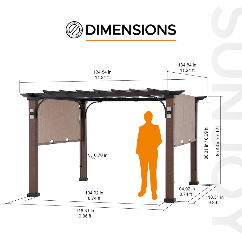 11 ft. x 11 ft. Cordry Woodgrain Steel Pergola with Solar Powered Lights. Picture 2