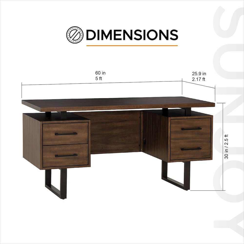 60 in. Milano Floating Pedestal Desk, Modern Home Office Large Desk. Picture 2