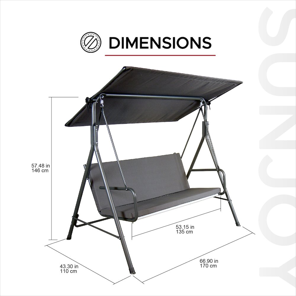 2-Seat Patio Metal Proch Swing With Adjustable Canopy. Picture 2
