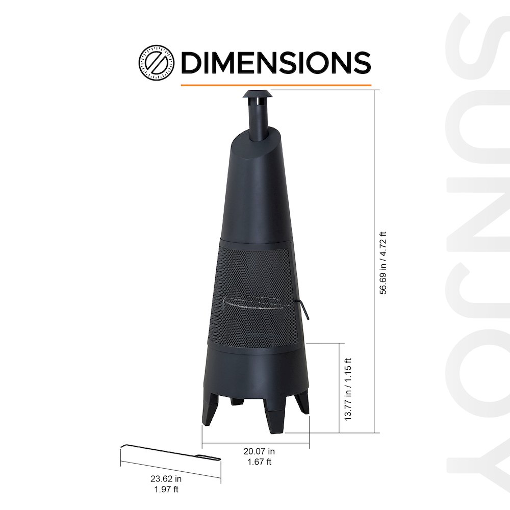 57 in. 2-in-1 Metal Outdoor Chiminea Fire Pit & Fireplace, Removable Grill Grate. Picture 2