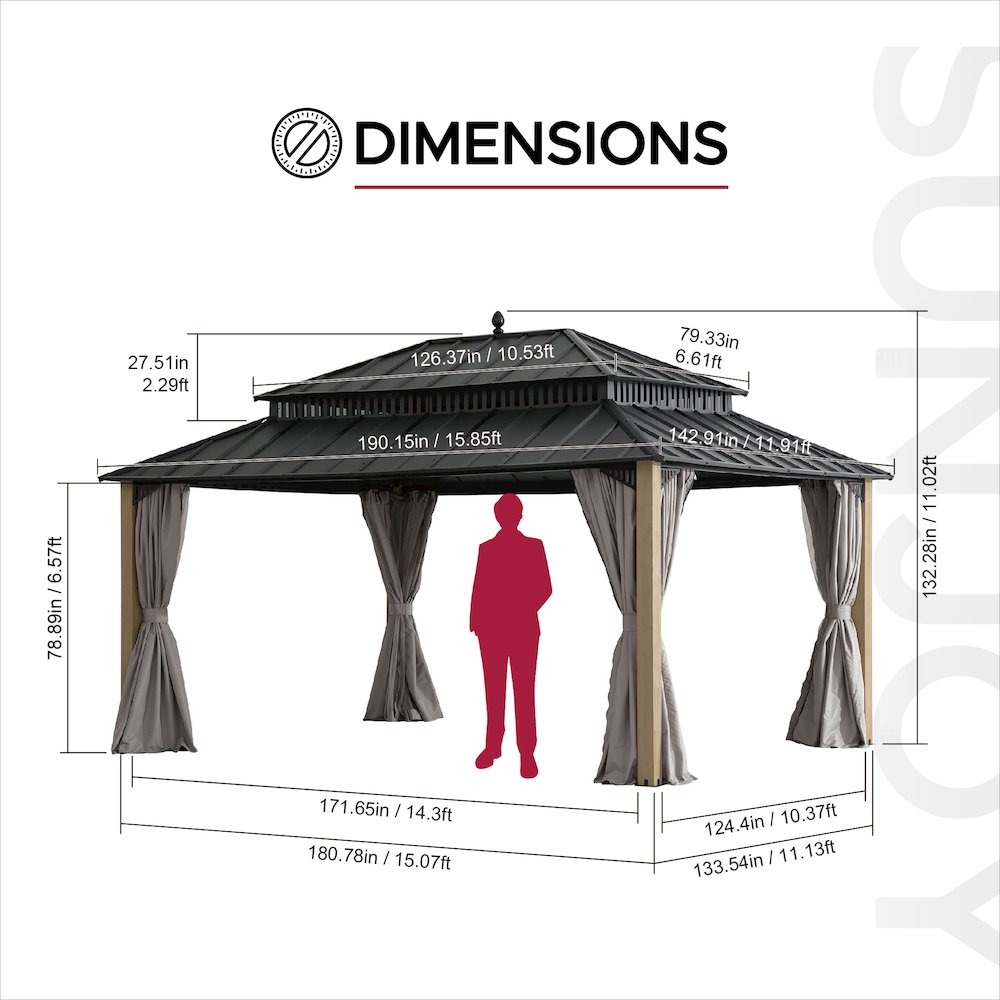 16 ft. x 12 ft. Kingston Extra-Tall, Wide Hardtop Wood Gazebo. Picture 3