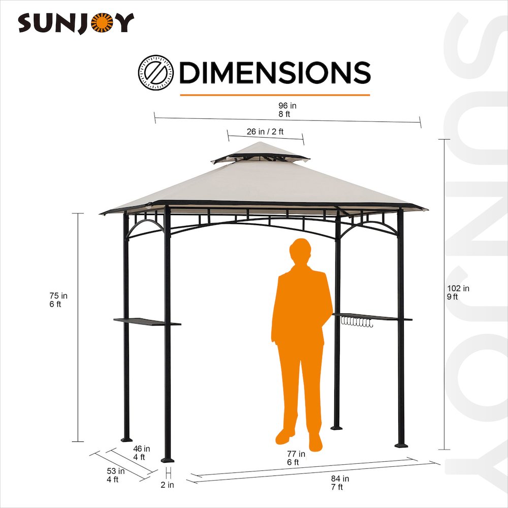8x5 ft2-Tier Soft Top Gazebo Black Steel Grill Gazebo with Ceiling Hook, Shelves. Picture 2