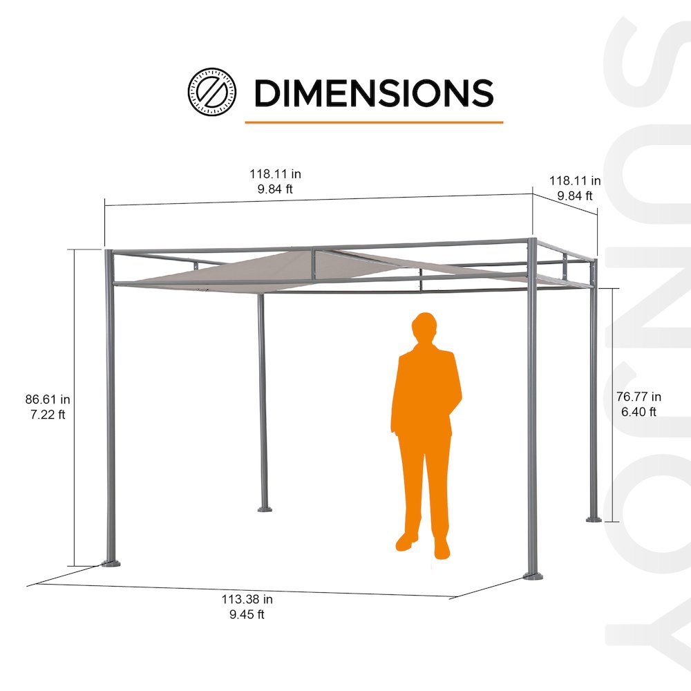 10 ft. x 10 ft. Patio Darkeford Metal Pergola With Grey Sling Fabric Canopy. Picture 2