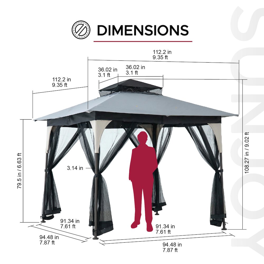 9.5 ft. x 9.5 ft. Soft Top Outdoor Steel Frame Gazebo Canopy. Picture 2
