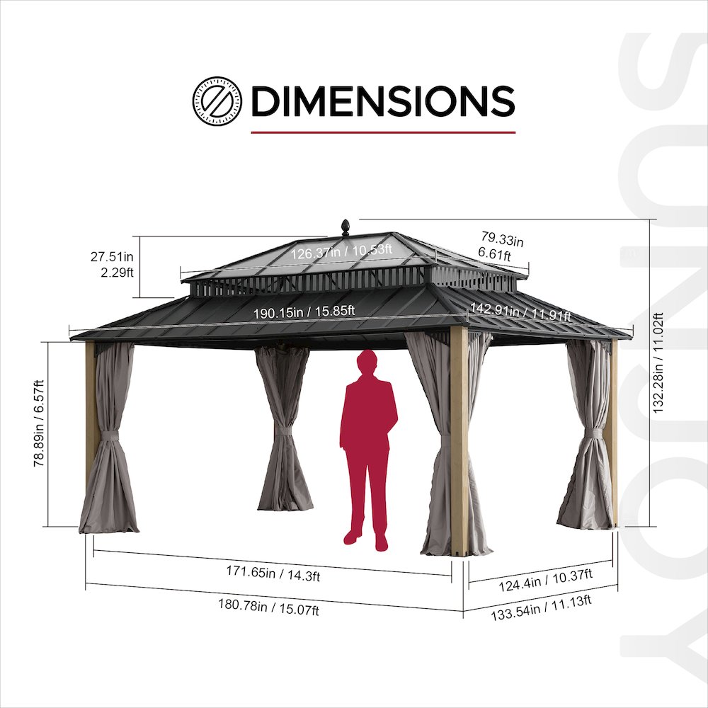16 ft. x 12 ft. Kingston Extra-Tall, Wide Hardtop Wood Gazebo. Picture 3