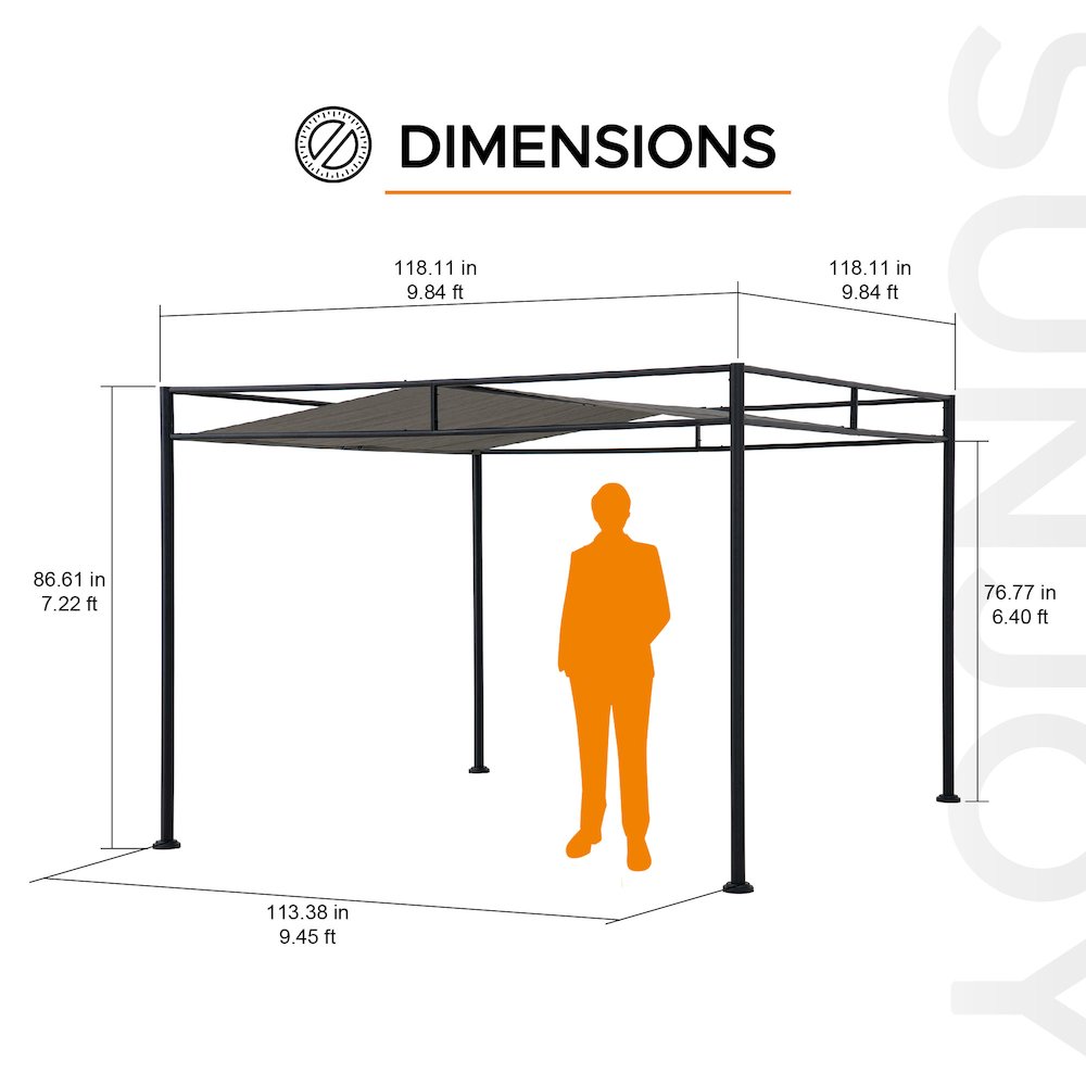 10 ft. x 10 ft. Patio Darkeford Metal Pergola With Black Sling Fabric Canopy. Picture 2