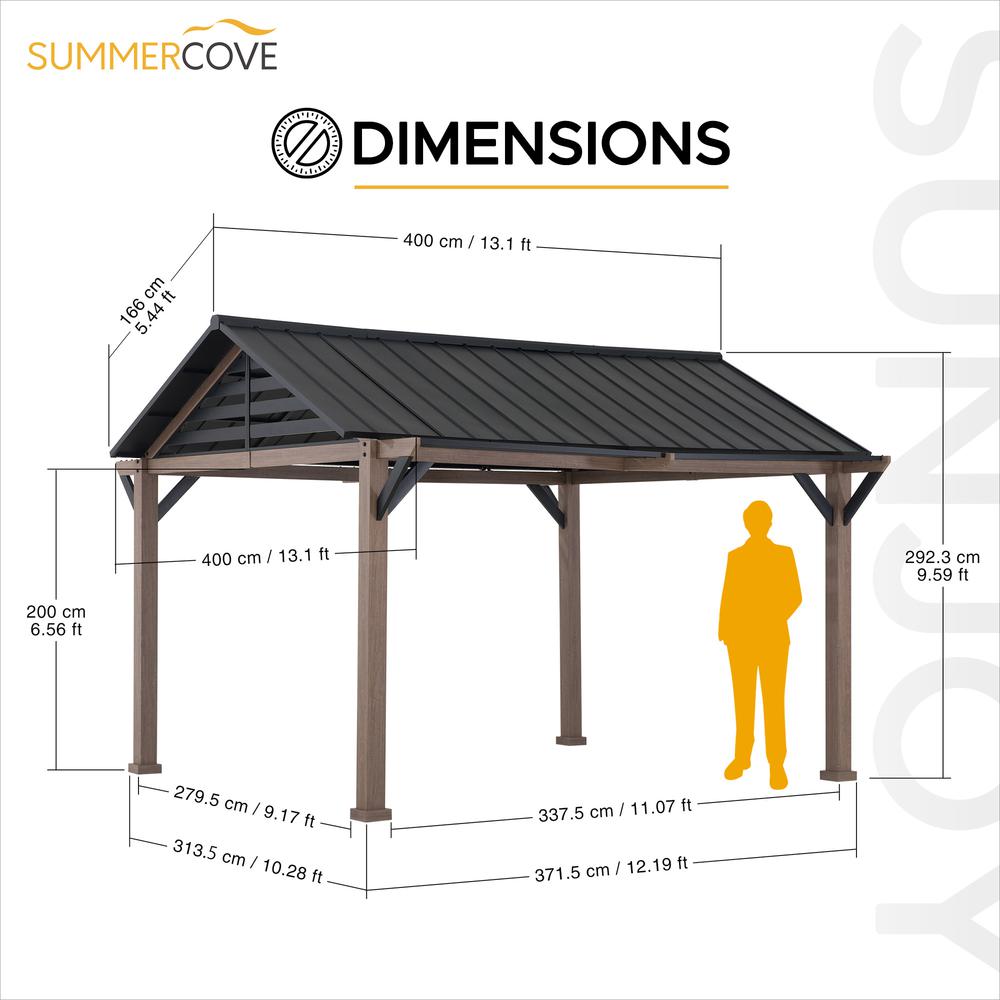 Sunjoy Kinzie 13 x 13 ft Hardtop Gazebo With Pergola Awnings. Picture 4