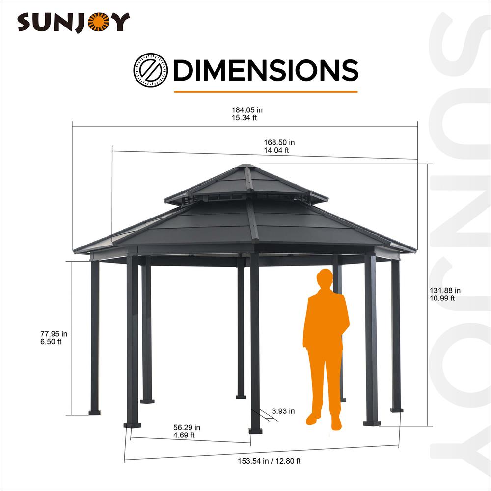 Sunjoy 15 x 15 ft. Outdoor Hardtop Octagon Double Tiered Metal Gazebo. Picture 6