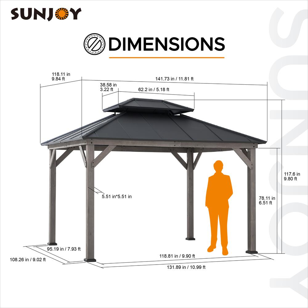 Wood Gazebo, Outdoor Patio Steel Hardtop Gazebo, Cedar Framed Wooden Gazebo. Picture 4