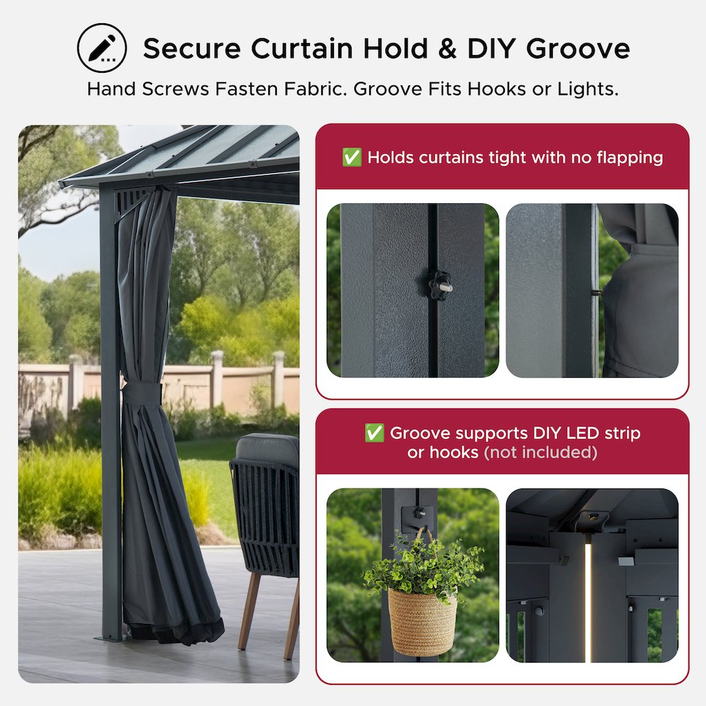 20 ft x 12 ft Aluminum Frame Steel Double Roof Hardtop Rectangular Gazebo, Grey. Picture 10