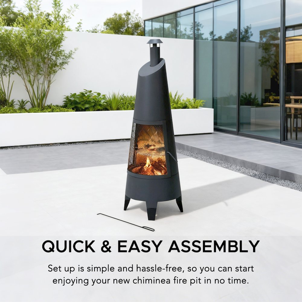 57 in. 2-in-1 Metal Outdoor Chiminea Fire Pit & Fireplace, Removable Grill Grate. Picture 8