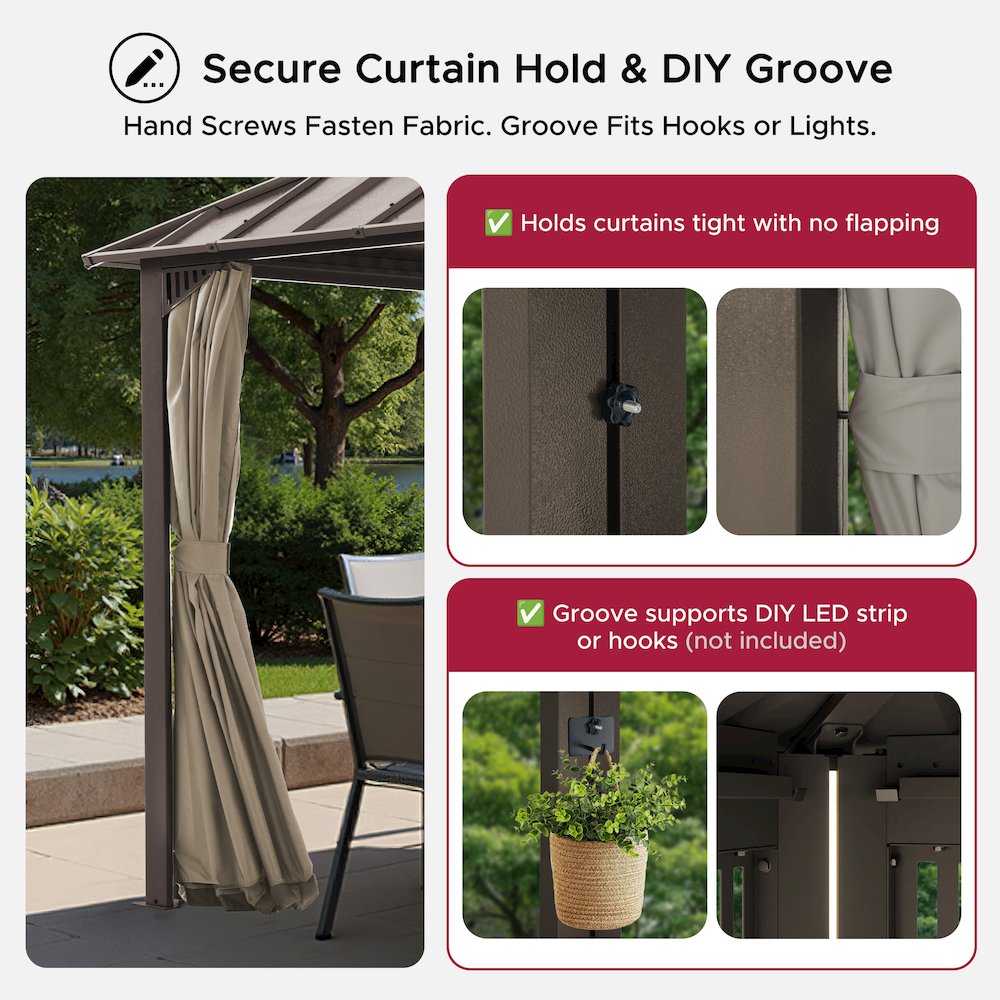 10 ft x 10 ft Hardtop Gazebo with Steel Roof, Brown Aluminum Frame. Picture 11