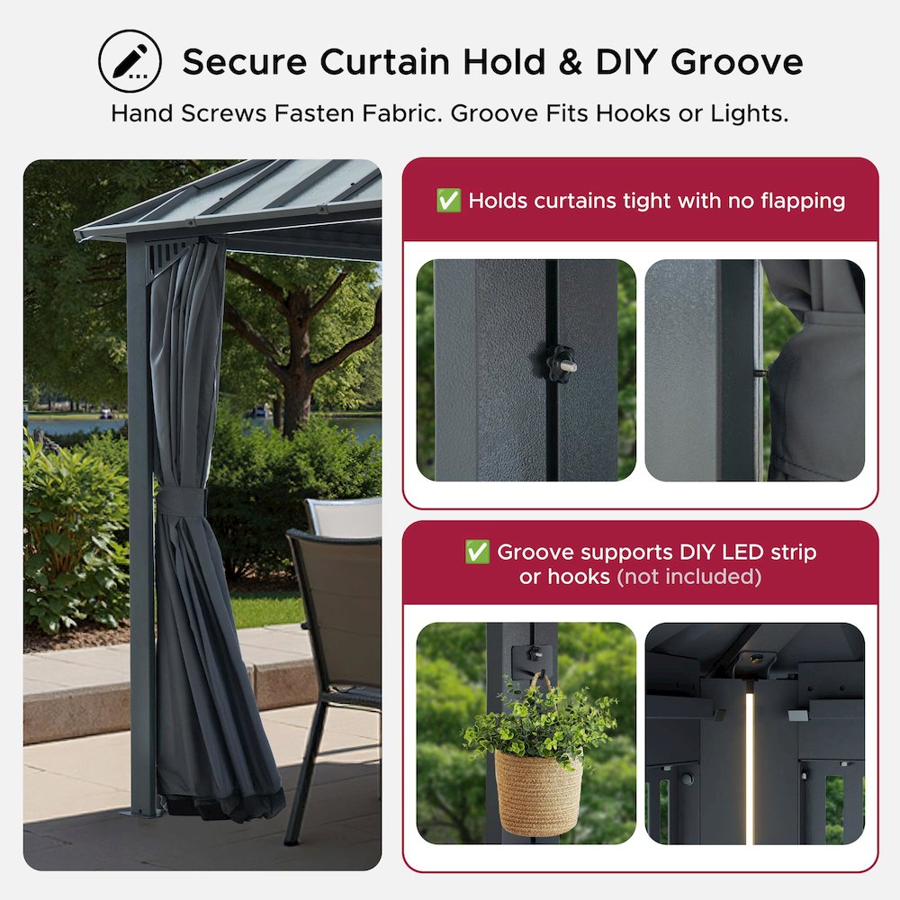 10 ft x 10 ft Hardtop Gazebo with Steel Roof, Grey Aluminum Frame. Picture 13