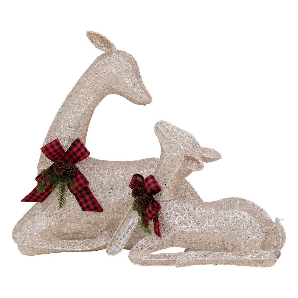 Sunjoy 2-Piece LED Lighted Lying Deer Holiday Outdoor Christmas Decoration Set. Picture 1