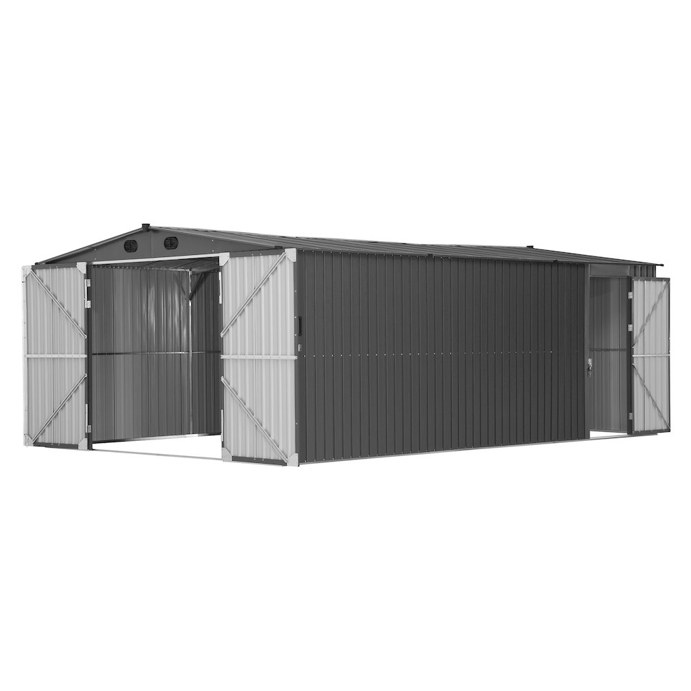 Sunjoy 13 ft. x 20 ft. Outdoor Storage Shed, Carport, Dark Grey. Picture 2