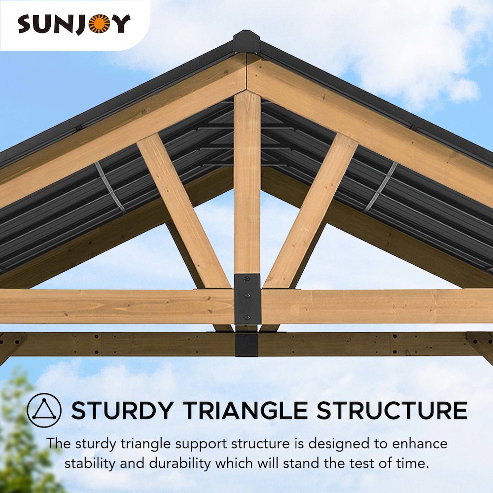 Sunjoy 11 ft. x 13 ft. Cedar Framed Gazebo with Matte-Black Steel Gable Hardtop Roof. Picture 4