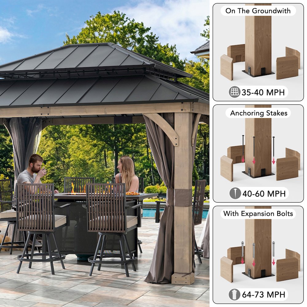 13 ft. x 11 ft. Cedar Frame Steel 2-Tier Hardtop Gazebo. Picture 6