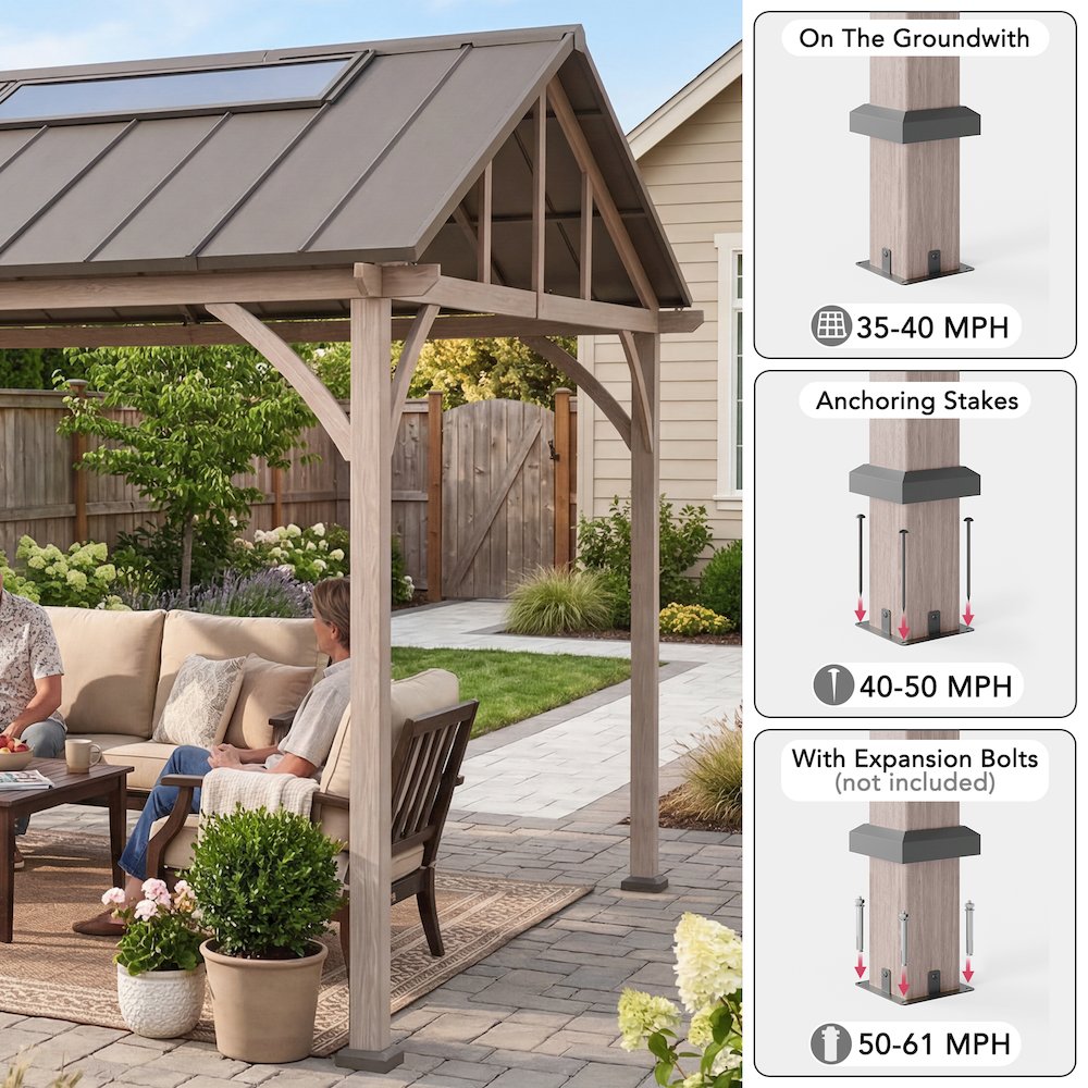 Wood Grain Steel Hardtop Gazebo with Galvanized Steel & PC Roof and Ceiling Hook. Picture 4