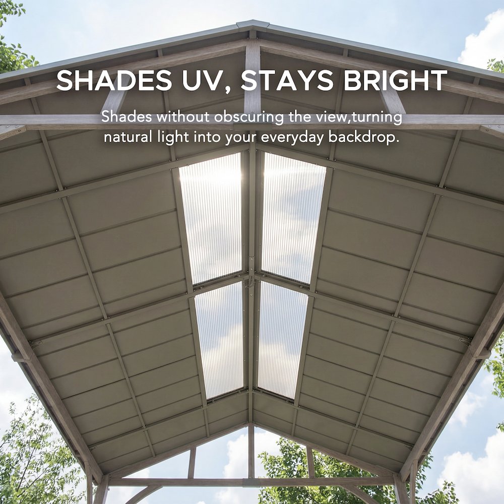 Wood Grain Steel Hardtop Gazebo with Galvanized Steel & PC Roof and Ceiling Hook. Picture 7