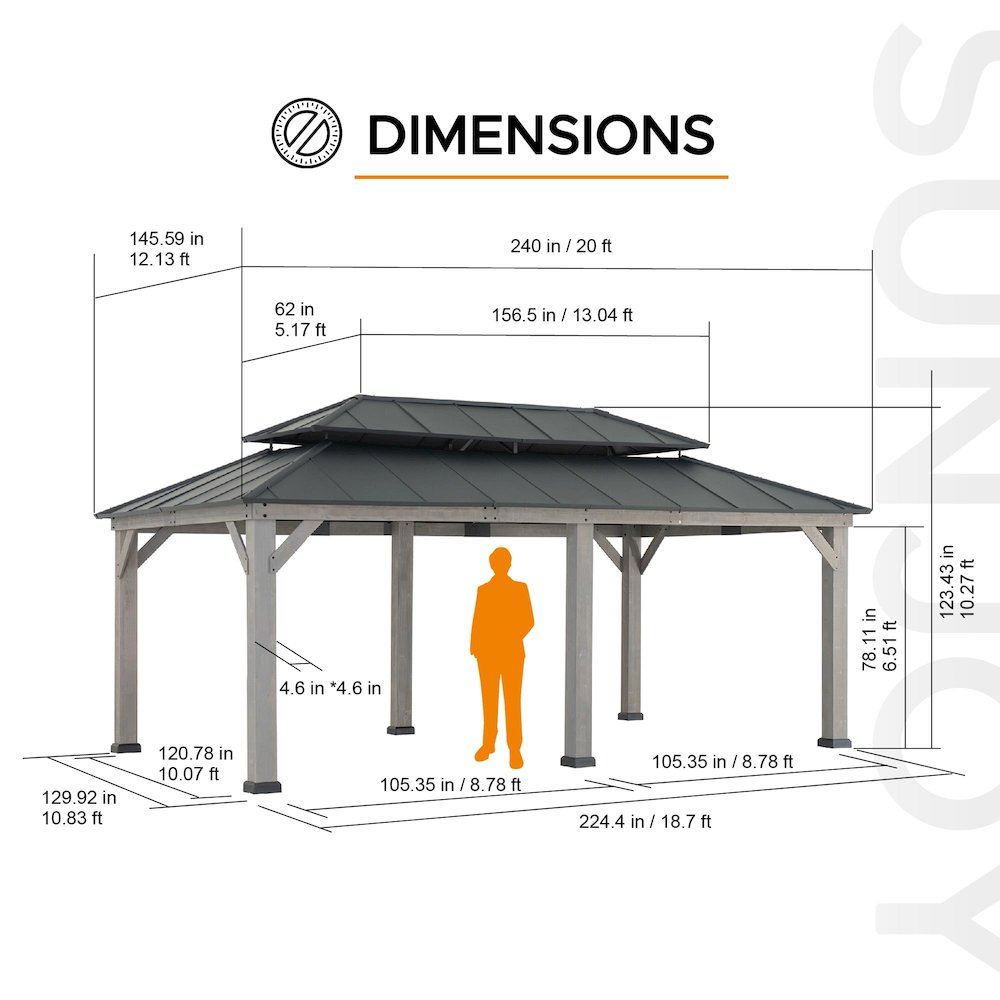 Wood Gazebo, Outdoor Patio Steel Hardtop Gazebo, Cedar Framed Wooden Gazebo. Picture 2