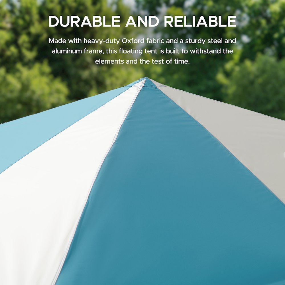 Grey and Light Blue Floating Pool Canopy Pop Up Gazebo & PVC Floats and Air Pump. Picture 6